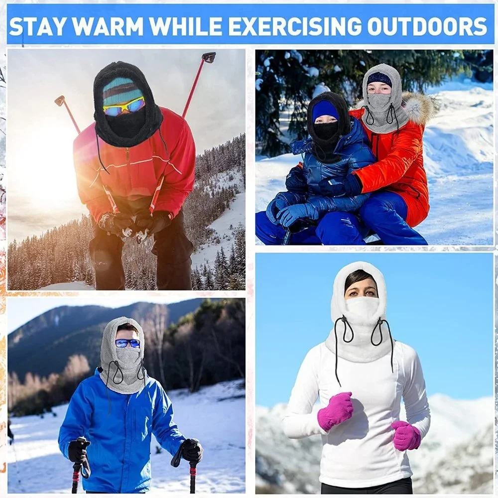 3 Pieces Unisex Winter Face Mask Beanie Hood Warm Face Cover Hat Scarf
